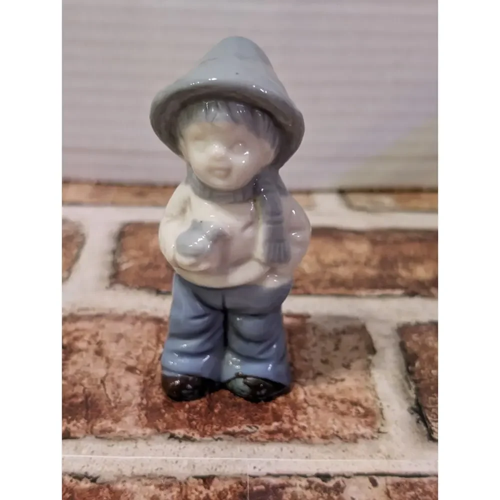 Dutch Vintage Farm Boy Holding Bird Porcelain Ceramic Mini Figurine Figure